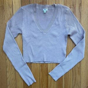 Garage Cropped V-Neck Ribbed Sweater